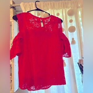 Red lace cold shoulder top